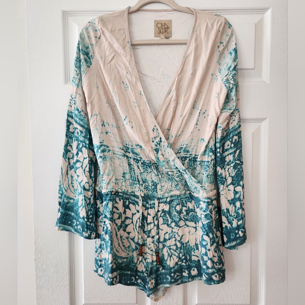 Chaser Teal and Cream Jumpsuit